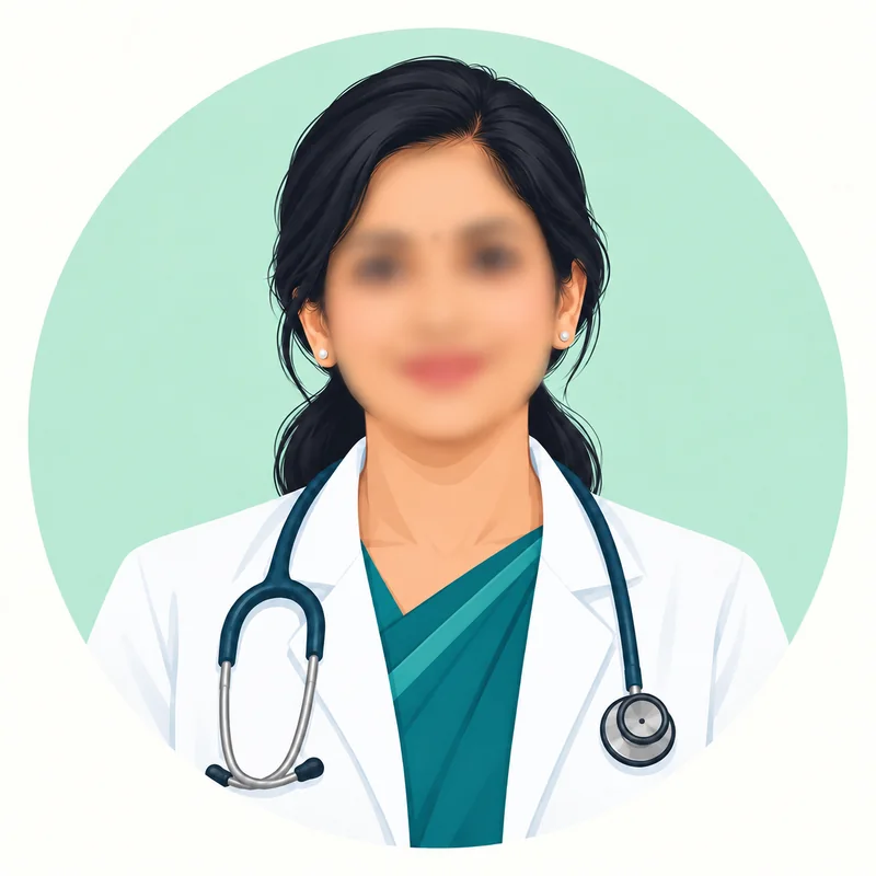Young illustrated female doctor with privacy-blurred face representing Dr. Asma Shaikh
