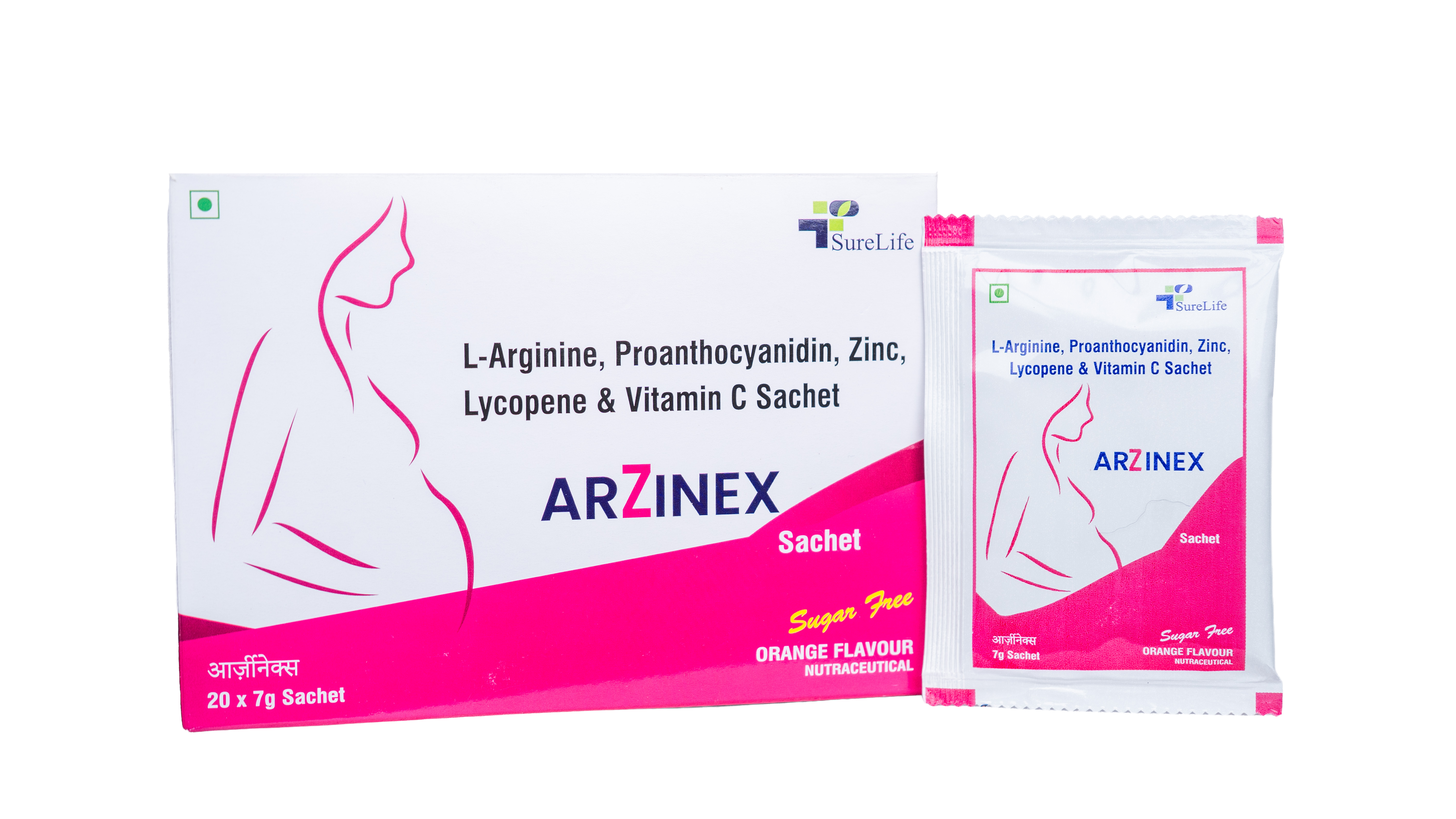 Arzinex Sachet Orange Sugar Free packaging and sachet
